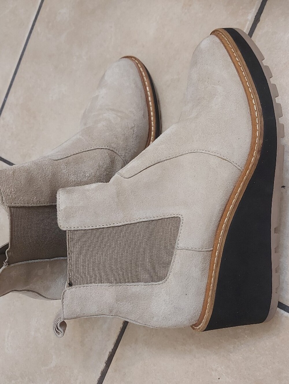 Seselia Nev York Suede Chelsea Wedge Booties in Light Beige
